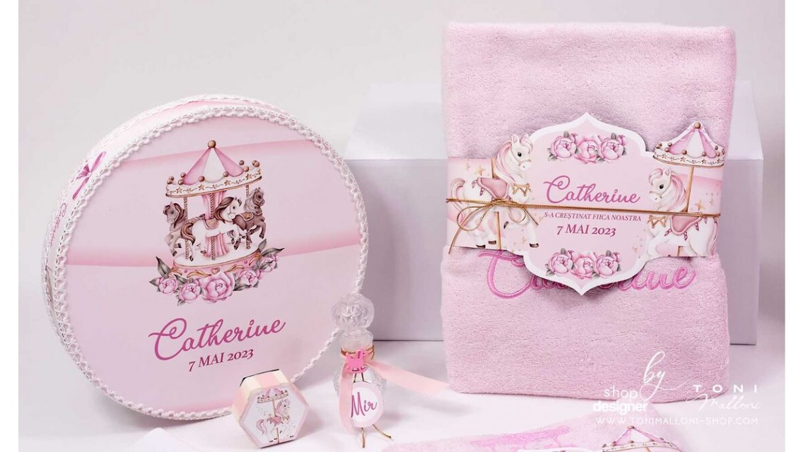 Trusou botez fetita tematic si personalizat cu ponei Pink Carousel 8